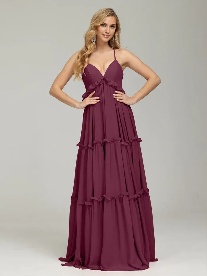 Elegant A-Line V-neck Sleeveless Backless Floor-Length Prom Dress